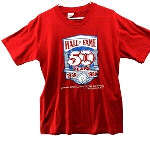 Vintage Rawlings Hall of Fame National Baseball T Shirt Mens Large L 50/50 Red